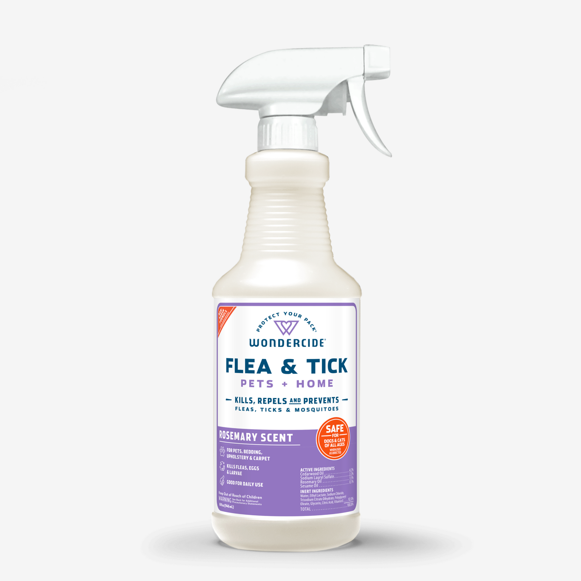 Wondercides 16 oz. Flea & Tick Spray for Pets + Home in rosemary scent offers plant-powered protection by killing, repelling, and preventing fleas, ticks, and mosquitoes. Safe for dogs and cats around your family.