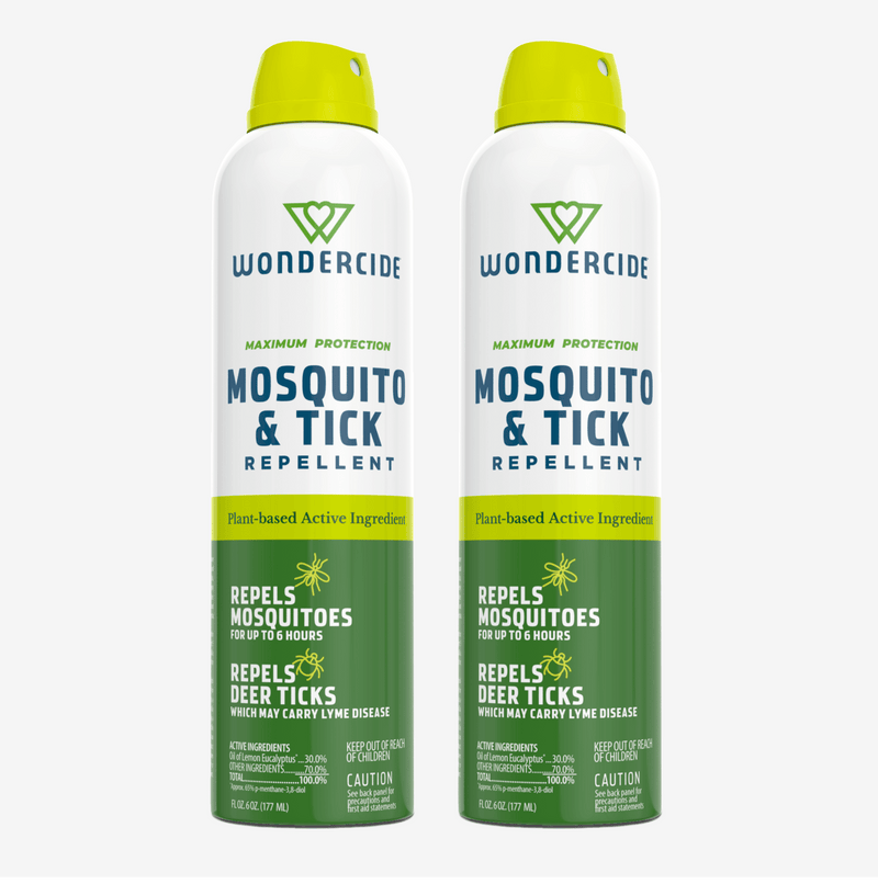 Two Wondercide Mosquito & Tick Repellent spray cans on a light gray background.