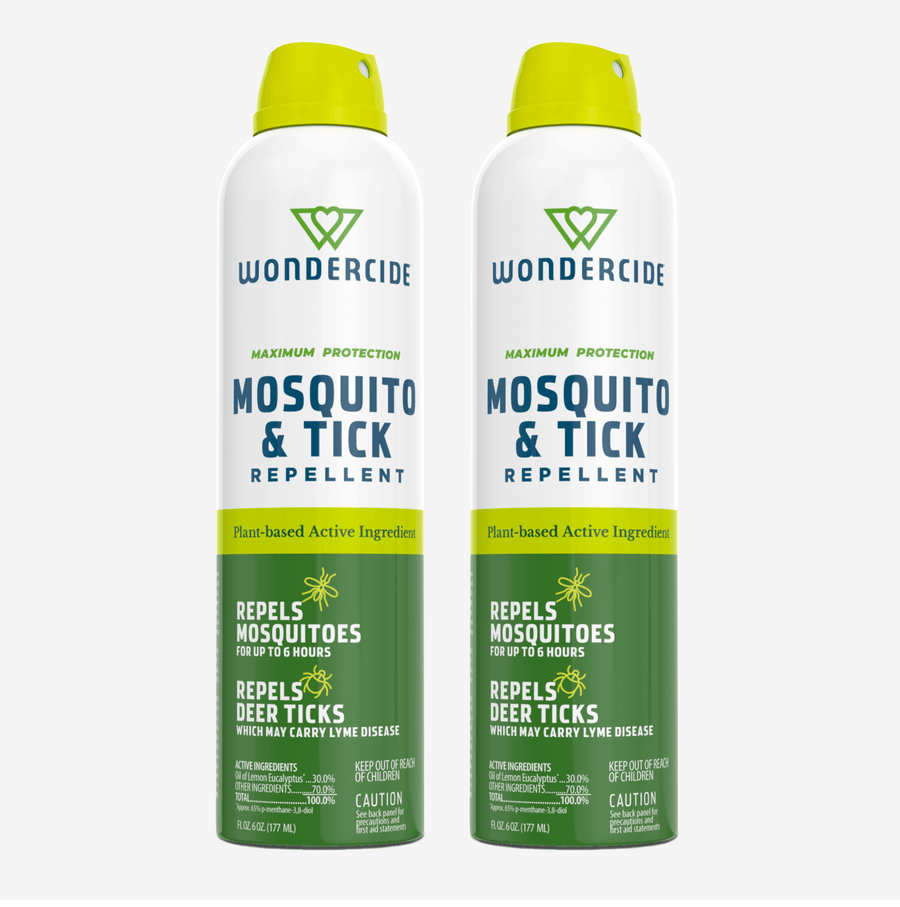 Two Wondercide Mosquito & Tick Repellent spray cans on a light gray background.