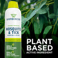 A can of Wondercide Mosquito & Tick Repellent standing against a background of green eucalyptus leaves. The can is white with a bright yellow cap and a green lower section.