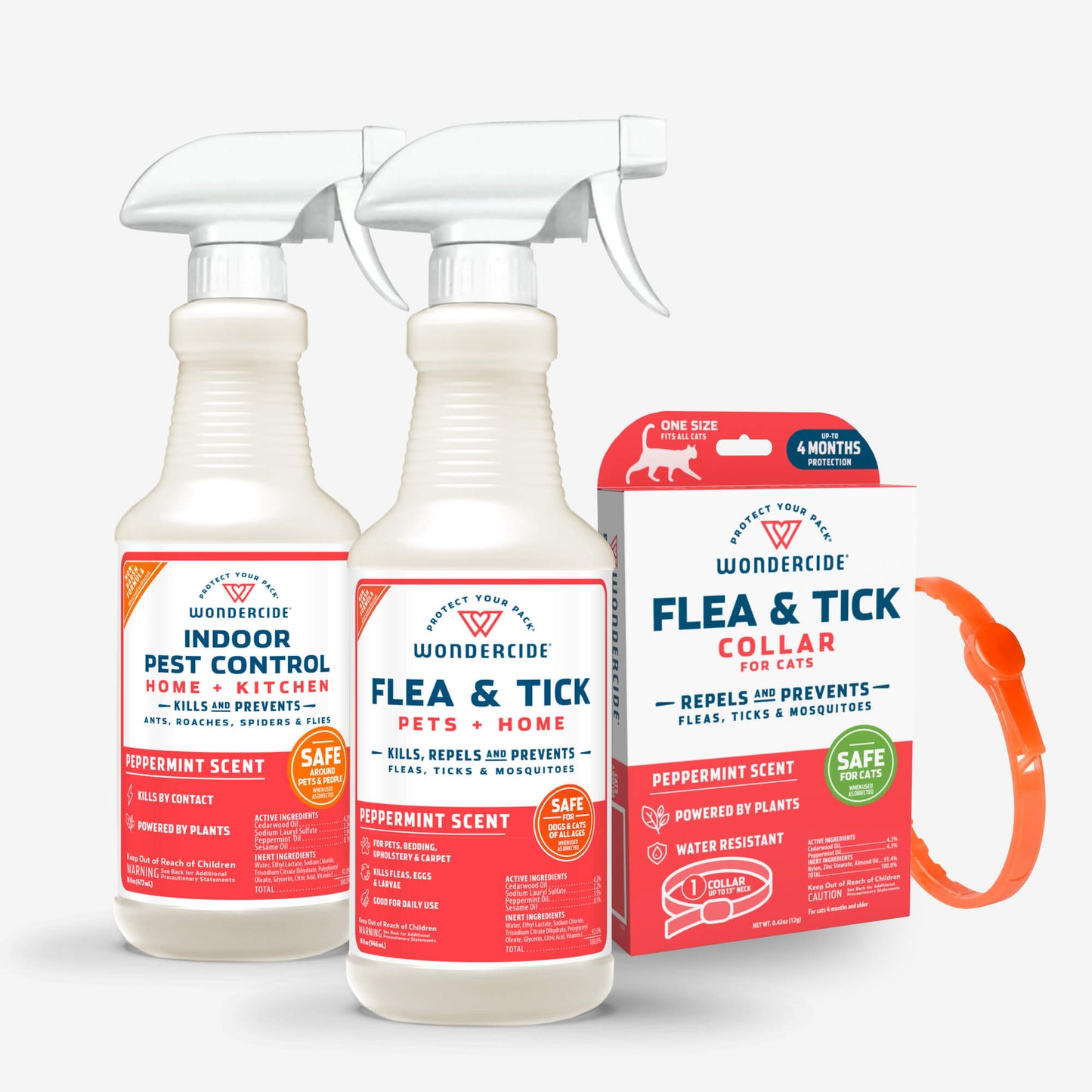 The Peppermint Season Bundle by Fast Bundle includes two spray bottles for indoor pest control and flea & tick prevention, plus an orange flea & tick collar for cats—all peppermint scented, making them ideal alongside a flying insect trap.