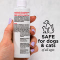 A hand with pastel purple nail polish holds a Wondercide RESCUE™ Ear Drops bottle. Text reads: SAFE for dogs & cats of all ages, beside simple dog and cat outlines—perfect to gently soothe ear irritation. Brand: Wondercide.
