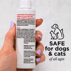 A hand with pastel purple nail polish holds a Wondercide RESCUE™ Ear Drops bottle. Text reads: SAFE for dogs & cats of all ages, beside simple dog and cat outlines—perfect to gently soothe ear irritation. Brand: Wondercide.