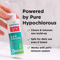 A hand holds a bottle of Wondercide RESCUE™ Ear Drops with a nozzle. Text: Powered by Pure Hypochlorous for ear wax removal, soothing ear irritation, safe if licked, and supports your pet’s immune system. By Wondercide.