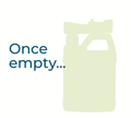Animated image of a Wondercide Ready-to-Use Outdoor Mosquito Spray jug with the text Once empty... changing to Recycle me!, next to the jug—great for repurposing after use into a spray for pest protection against fleas and mosquitoes.