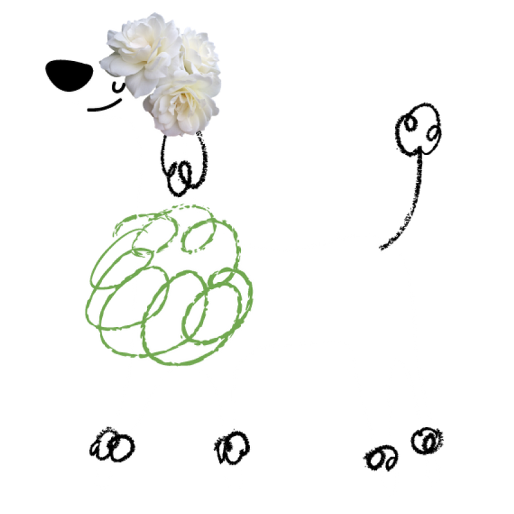 Illustrated dog with plants