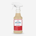 Wondercides Skin Tonic Itch Spray for Dogs + Cats with Natural Essential Oils provides soothing relief for pets itch and allergy issues using natural ingredients like neem oil. The bottle is clear with a red label and a white spray nozzle.